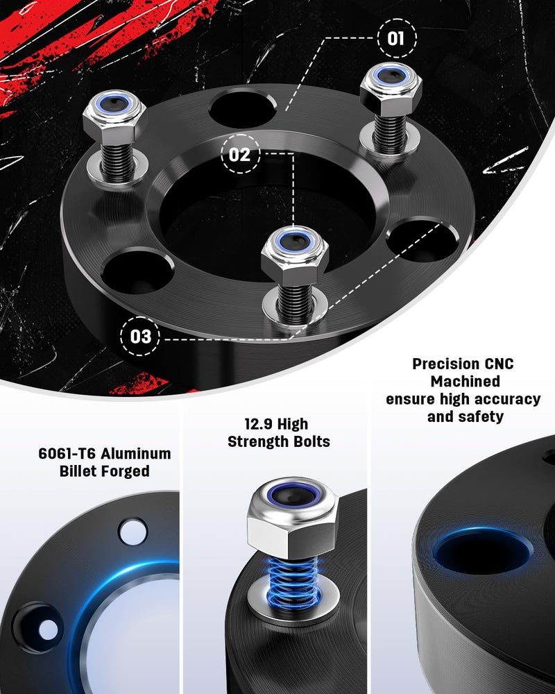 Richeer 1.5 inch Leveling Lift Kit Compatible with 2004-2026 F150 2WD 4WD, Leveling Lift Kit Fit for 2003-2018 Expedition, Forged Front Strut Spacers Raise the Front of your F150 by 1.5" - Image 3